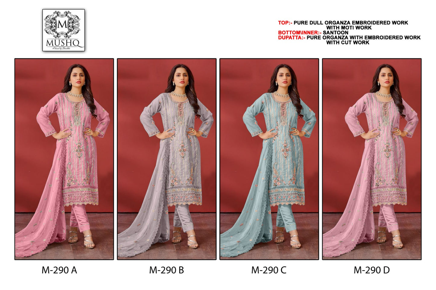 290 Mushq Organza Pakistani Salwar Suits