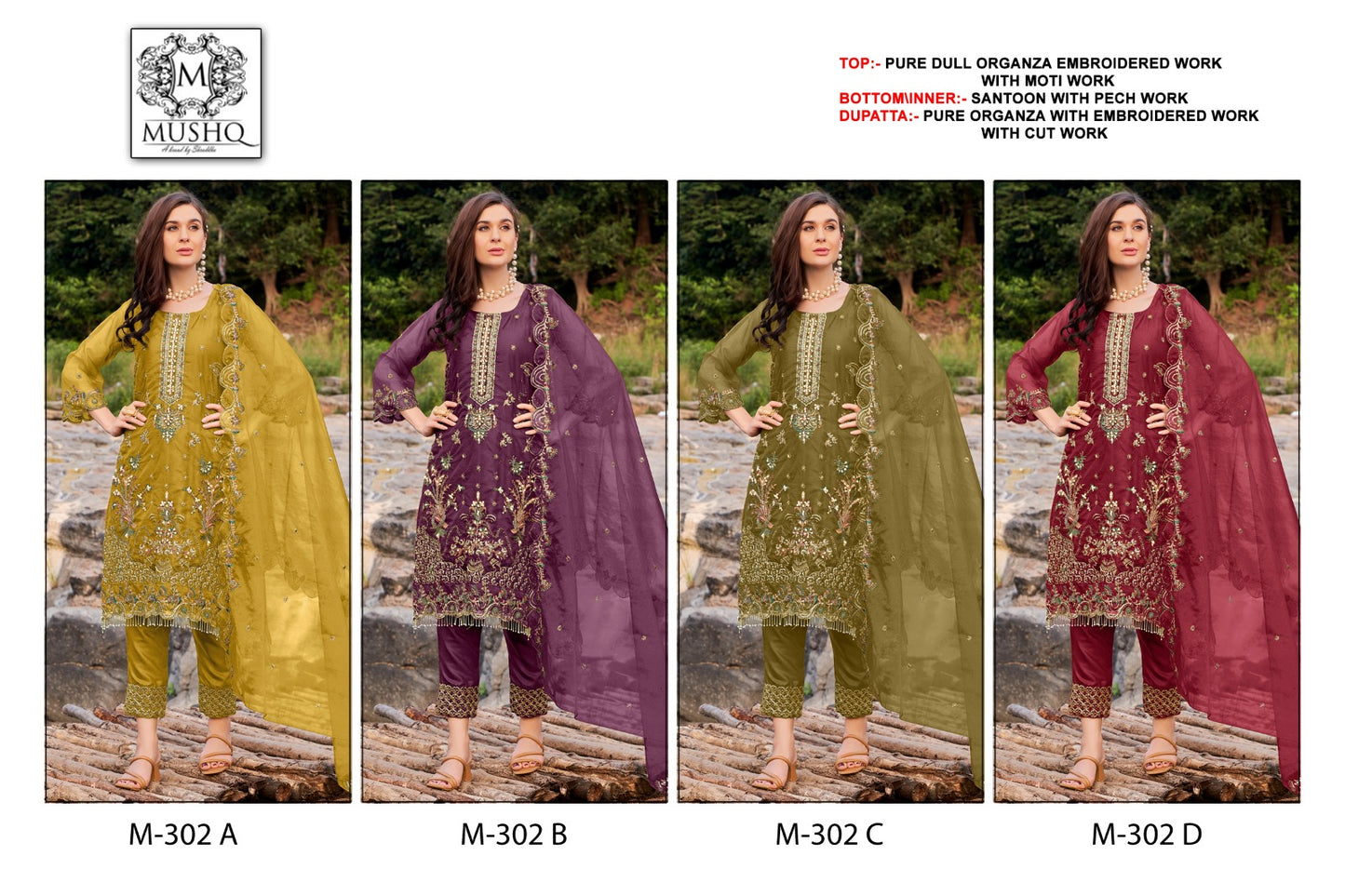 302 Mushq Organza Pakistani Salwar Suits