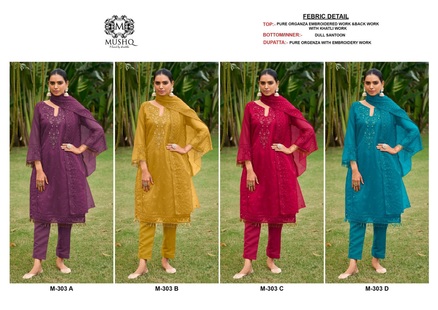 303 Mushq Organza Pakistani Salwar Suits