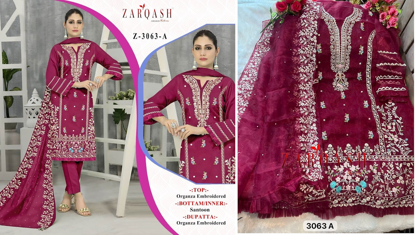 3063 Zarqash Organza Pakistani Salwar Suits