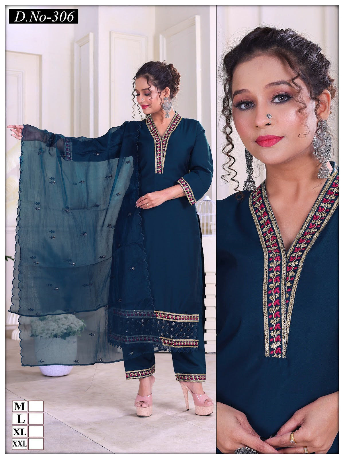 306 Ladli Roman Silk Readymade Pant Style Suits