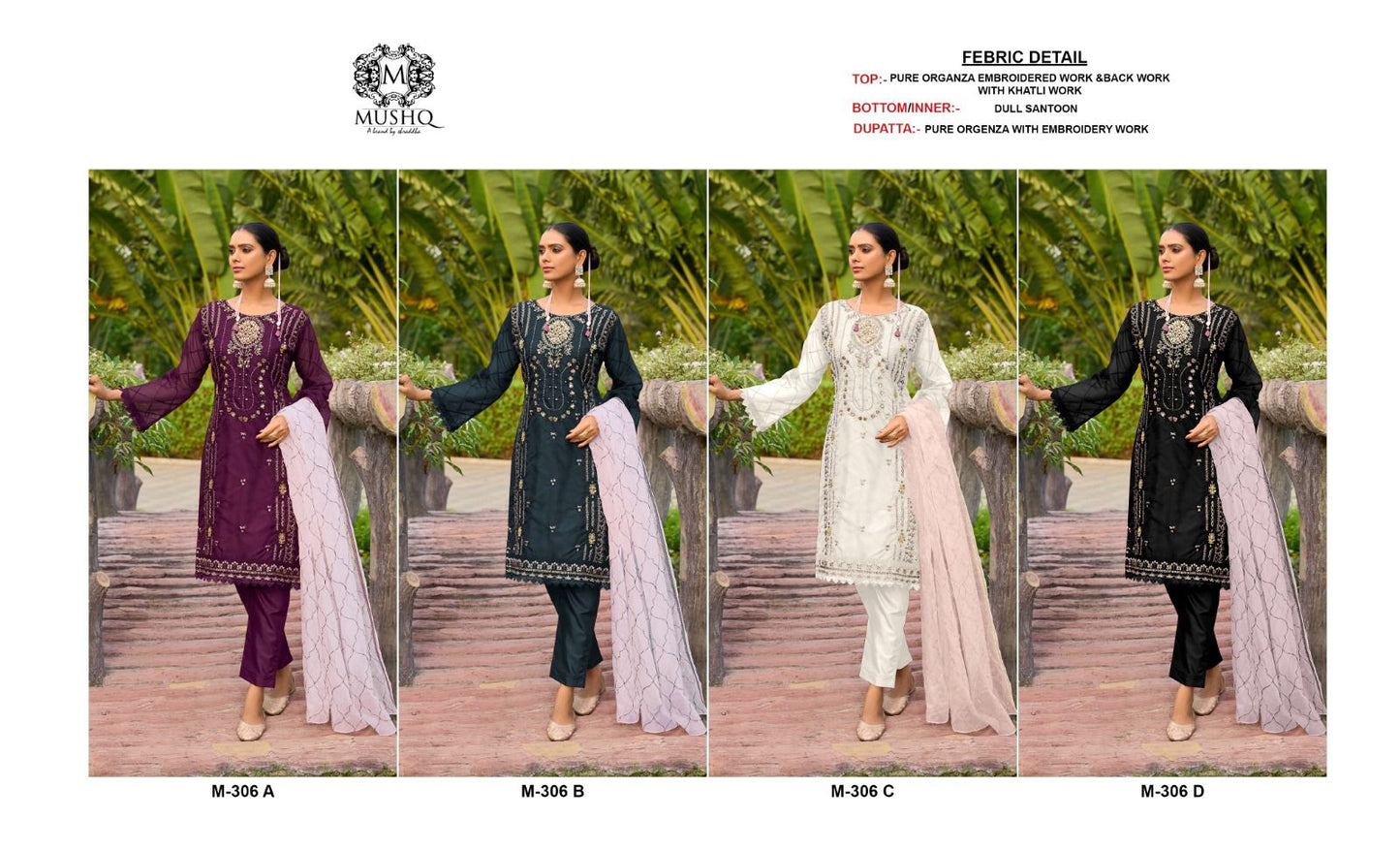 306 Mushq Organza Pakistani Salwar Suits