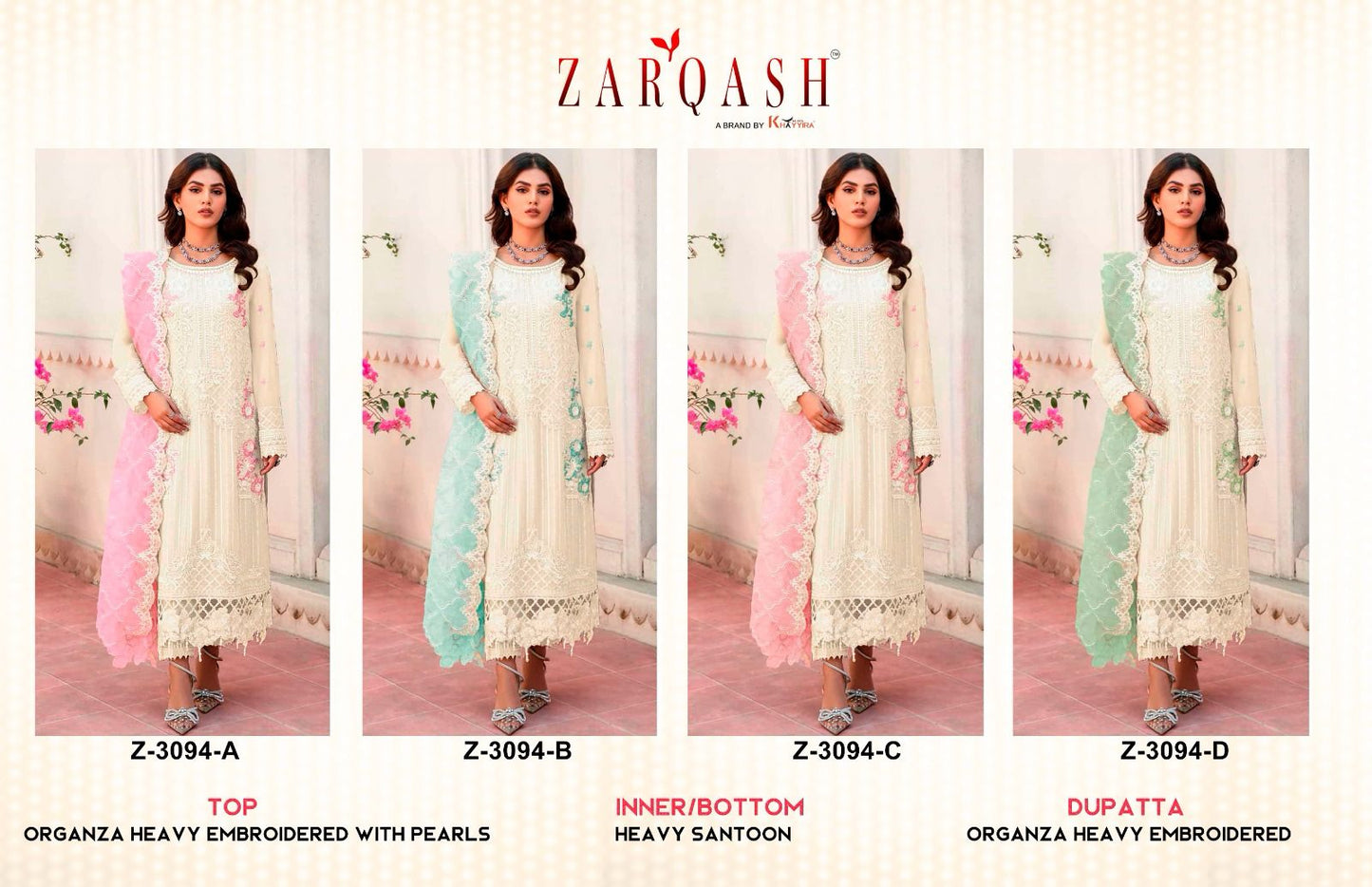 3094 Zarqash Organza Pakistani Salwar Suits