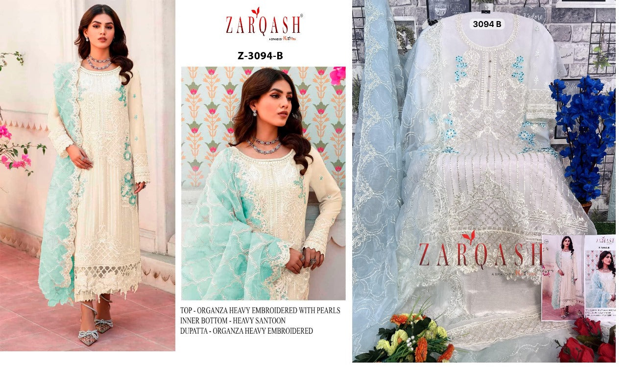 3094 Zarqash Organza Pakistani Salwar Suits