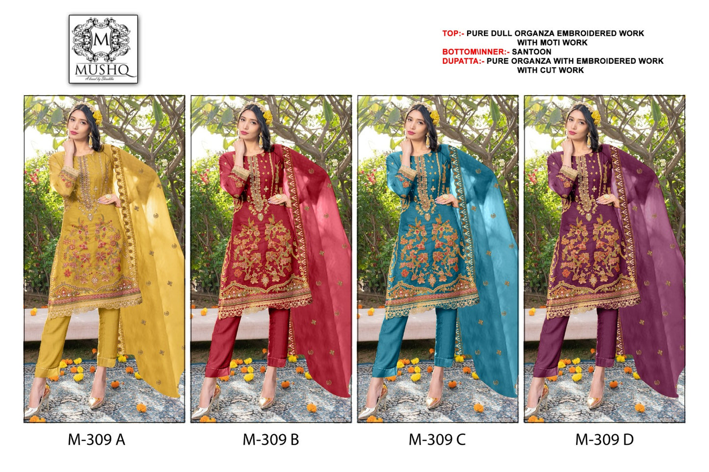 309 Mushq Pure Organza Pakistani Salwar Suits