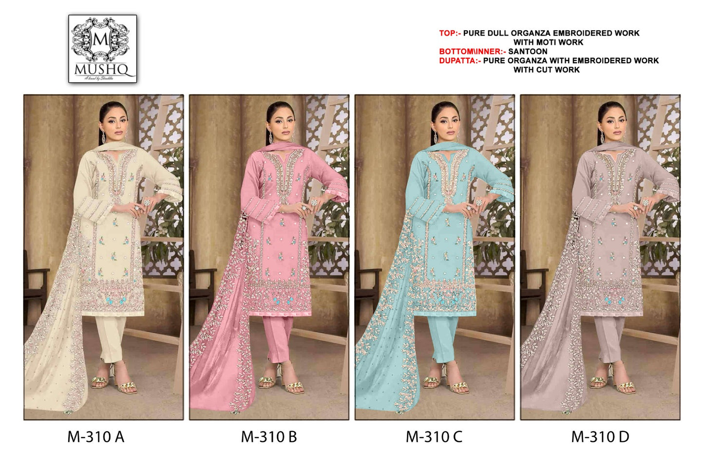 310 Mushq Organza Pakistani Salwar Suits