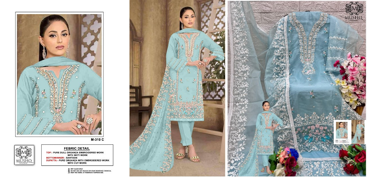 310 Mushq Organza Pakistani Salwar Suits
