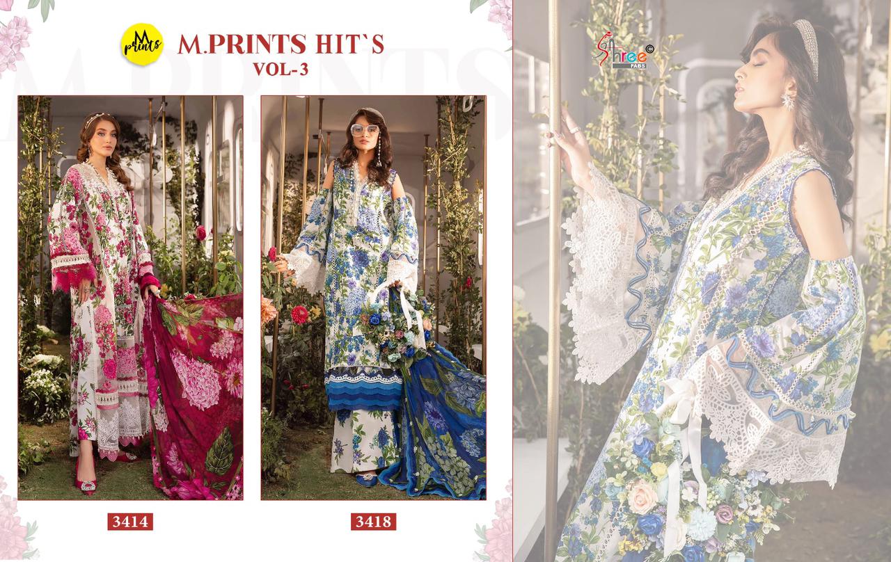 3414-3418 M Prints Hits Vol 3 Shree Fabs Cotton Pakistani Patch Work Suits