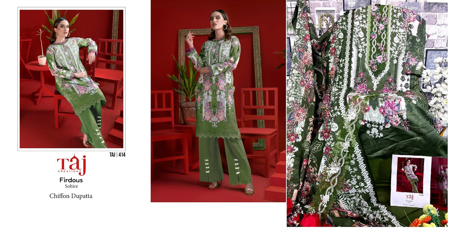 412-414 Taj Creations Cotton Pakistani Salwar Suits