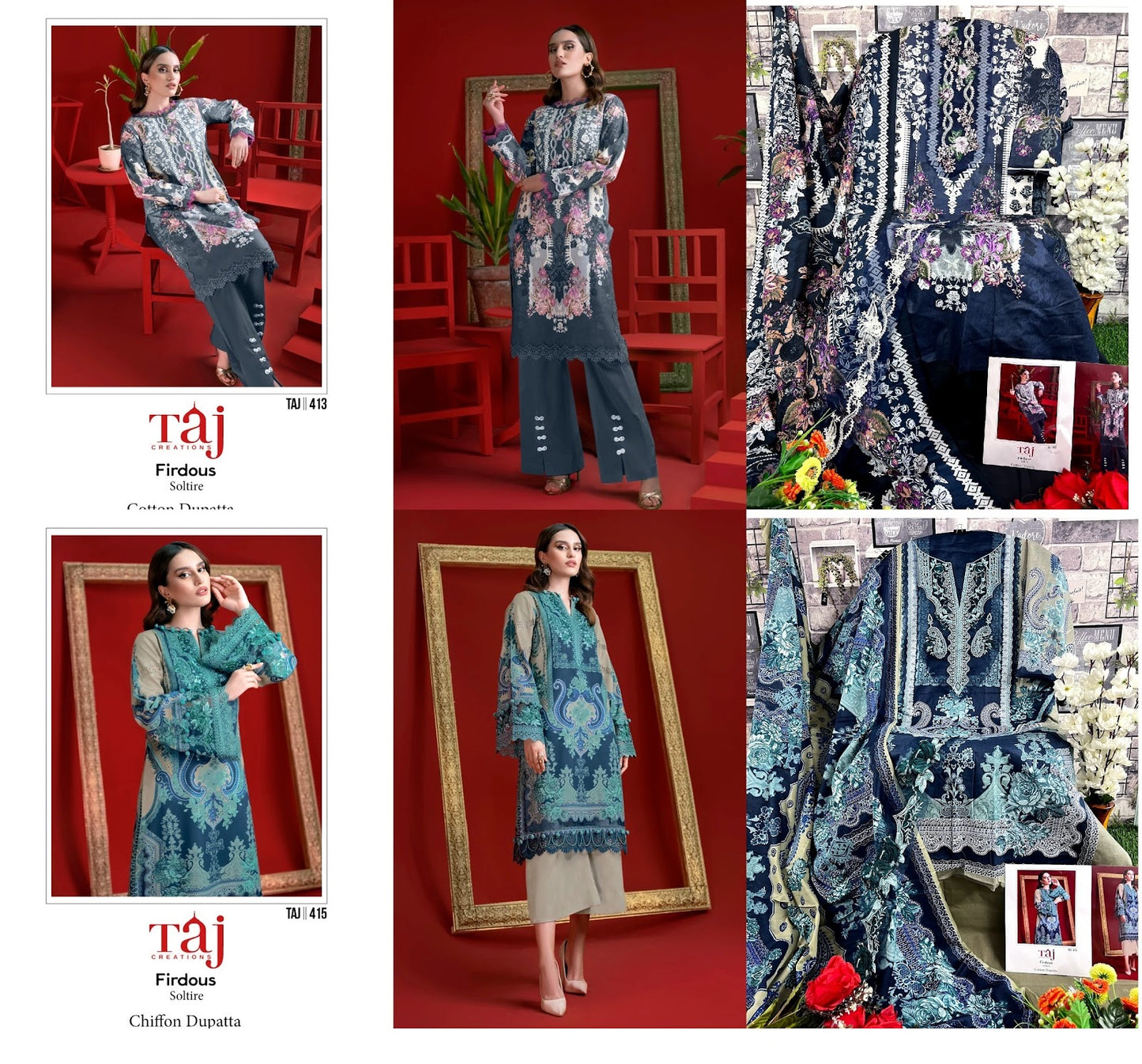 413-415 Taj Creations Cotton Pakistani Salwar Suits