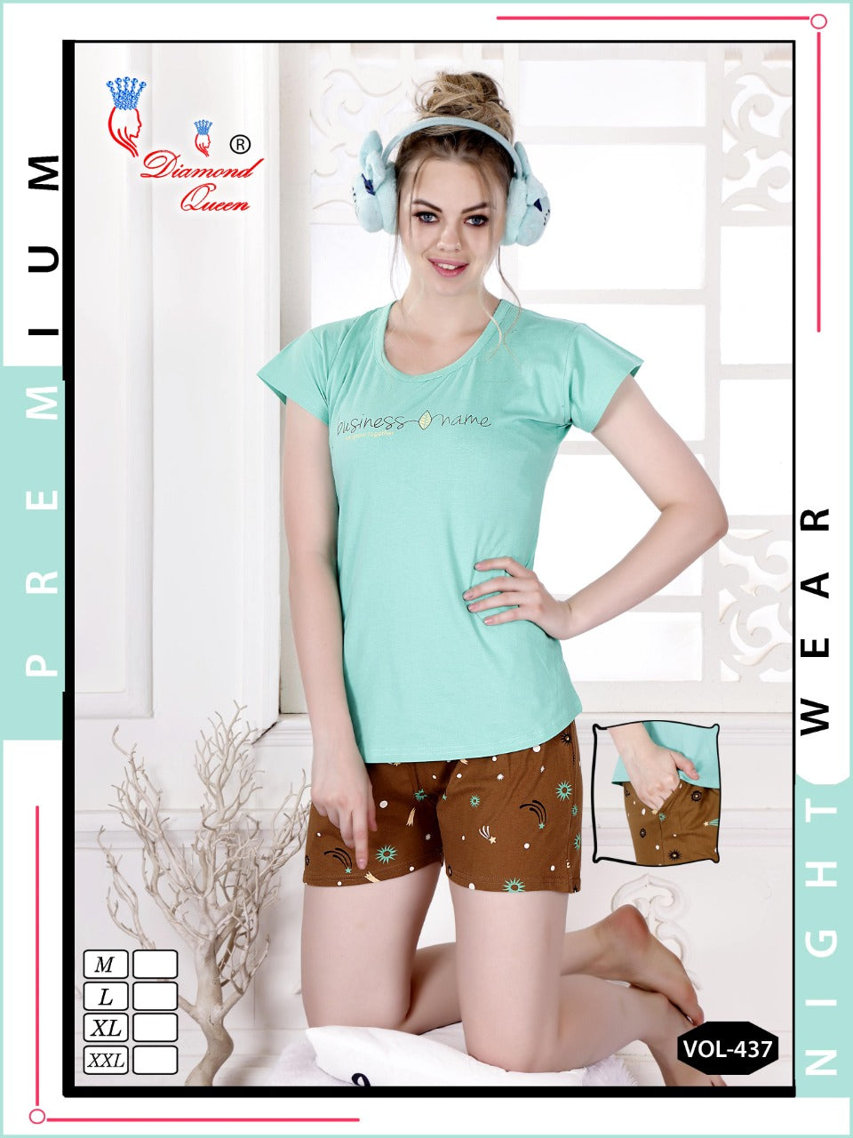 437 Diamond Queen Cotton Shorts Night Suits