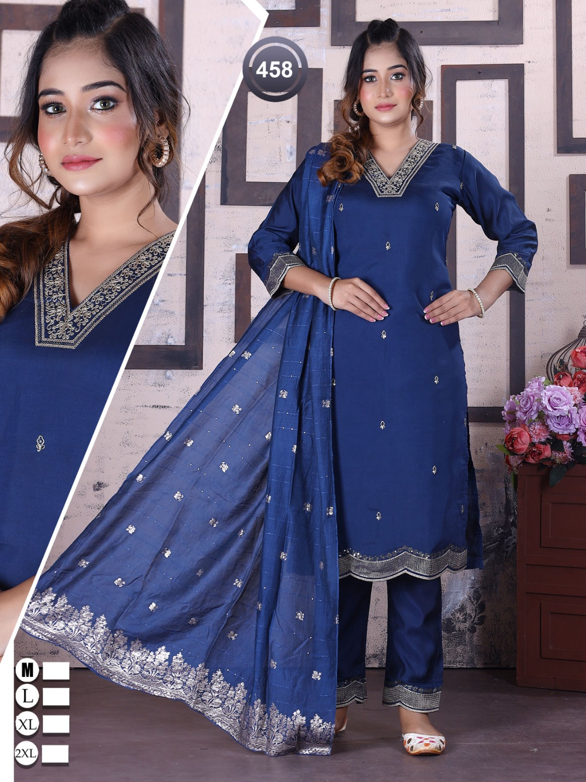 457-458-459 Ladli Roman Silk Readymade Pant Style Suits