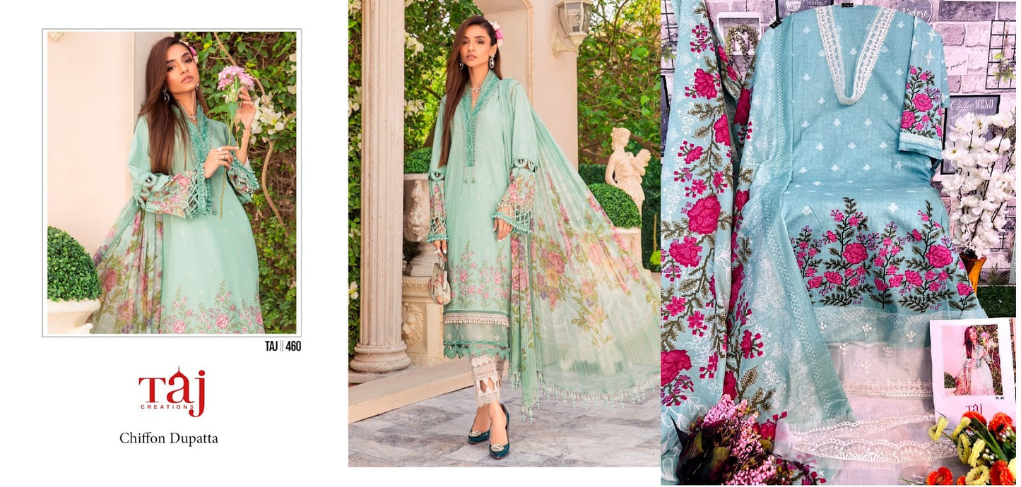 460-461 Taj Creations Cotton Pakistani Patch Work Suits