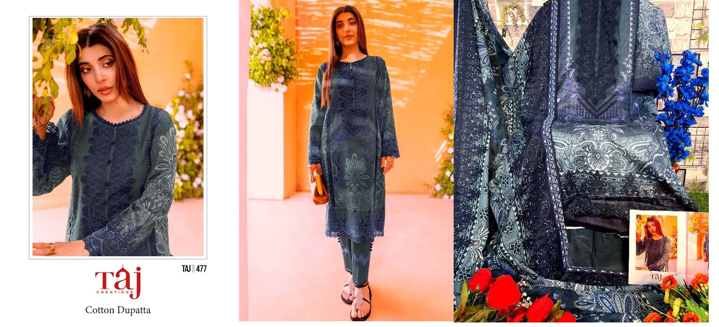 474-477 Taj Creations Cotton Pakistani Salwar Suits