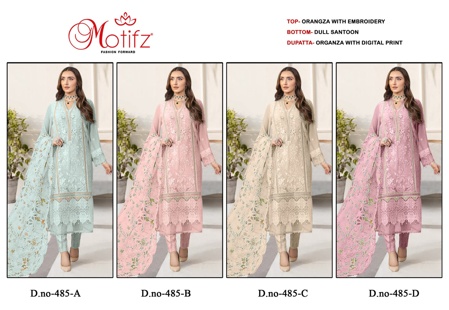 485 Motifz Organza Pakistani Salwar Suits