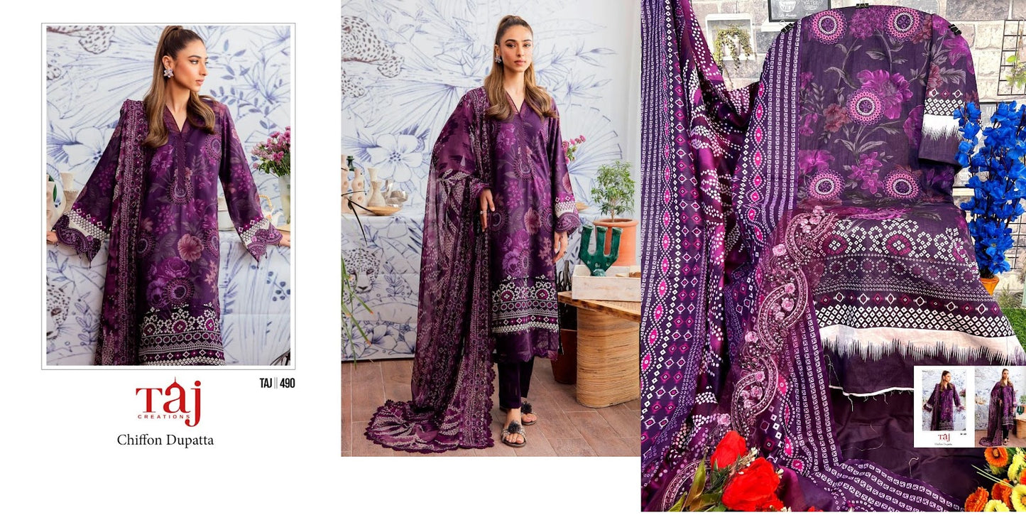 490-491 Taj Creations Cotton Pakistani Patch Work Suits