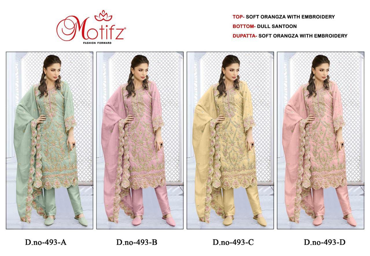 493 Motifz Organza Pakistani Salwar Suits