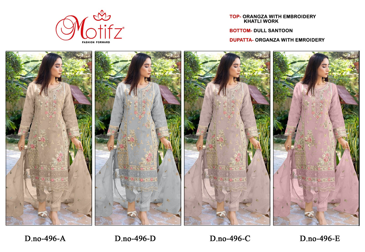 496 Motifz Organza Pakistani Salwar Suits