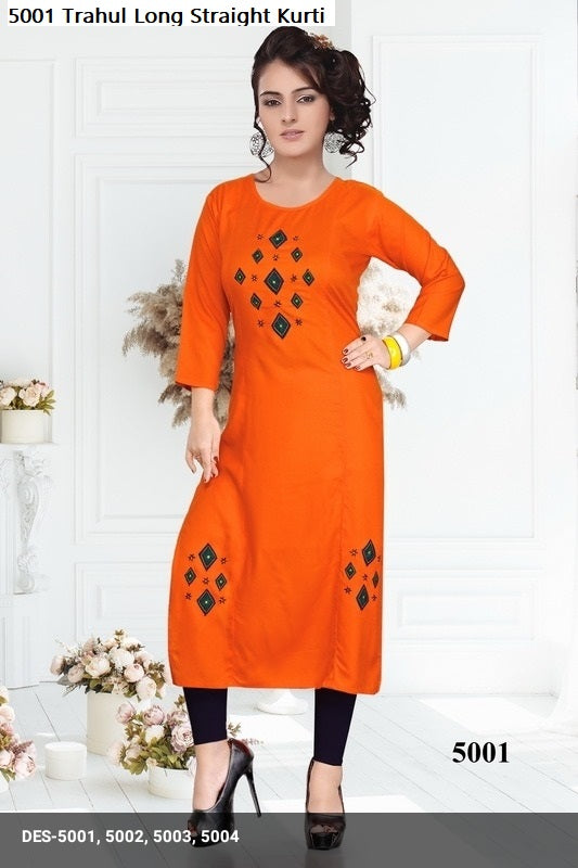 5001 Trahul Rayon Long Straight Kurti