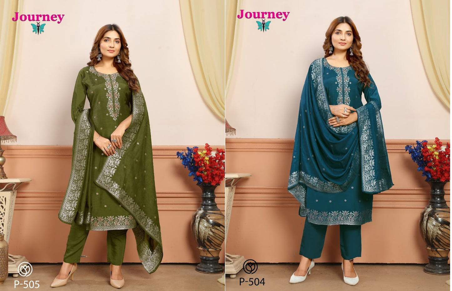 P 504 N 505 Journey Design Muslin Readymade Pant Style Suits