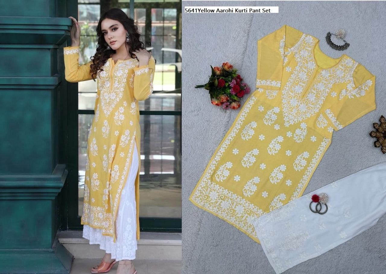 5641 Aarohi Reyon Kurti Pant Set