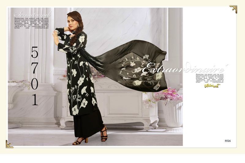 5700-Black-White Vaishali Fashions Crape Pant Style Suits