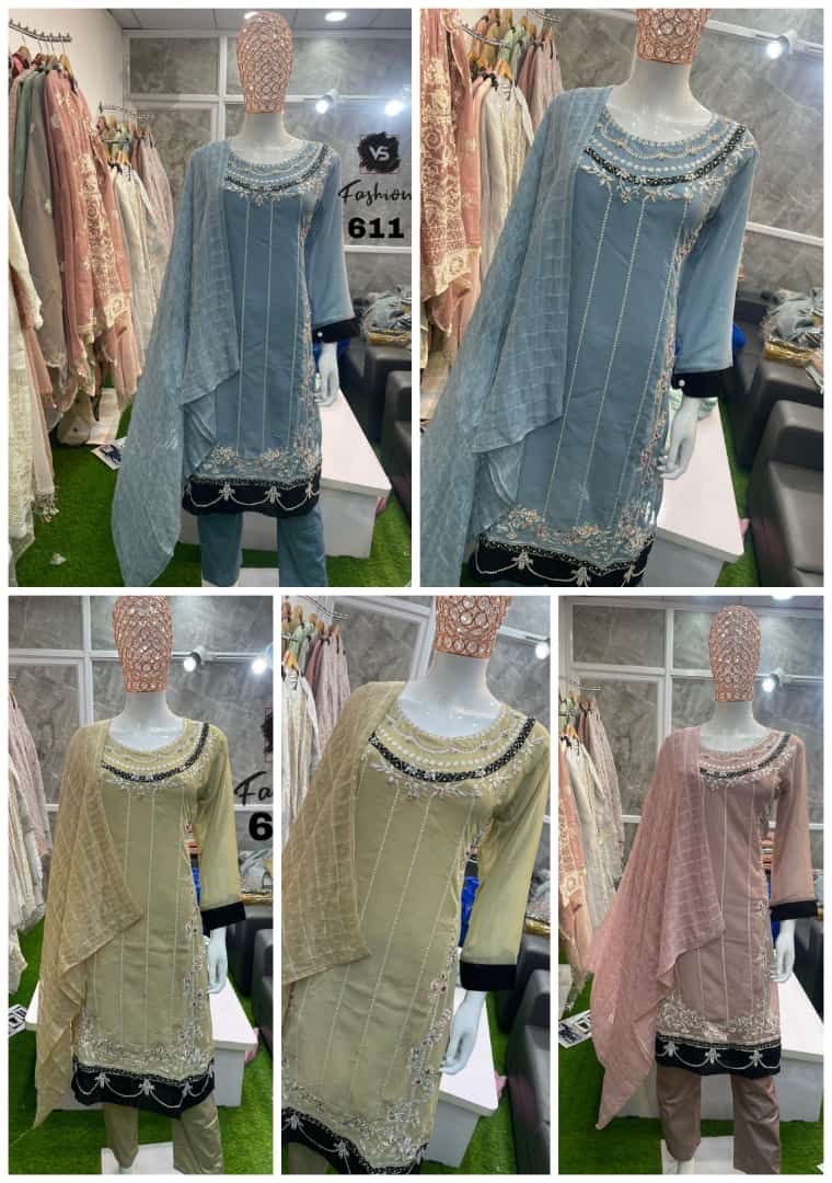 611 Vs Fashion Georgette Pakistani Readymade Suits