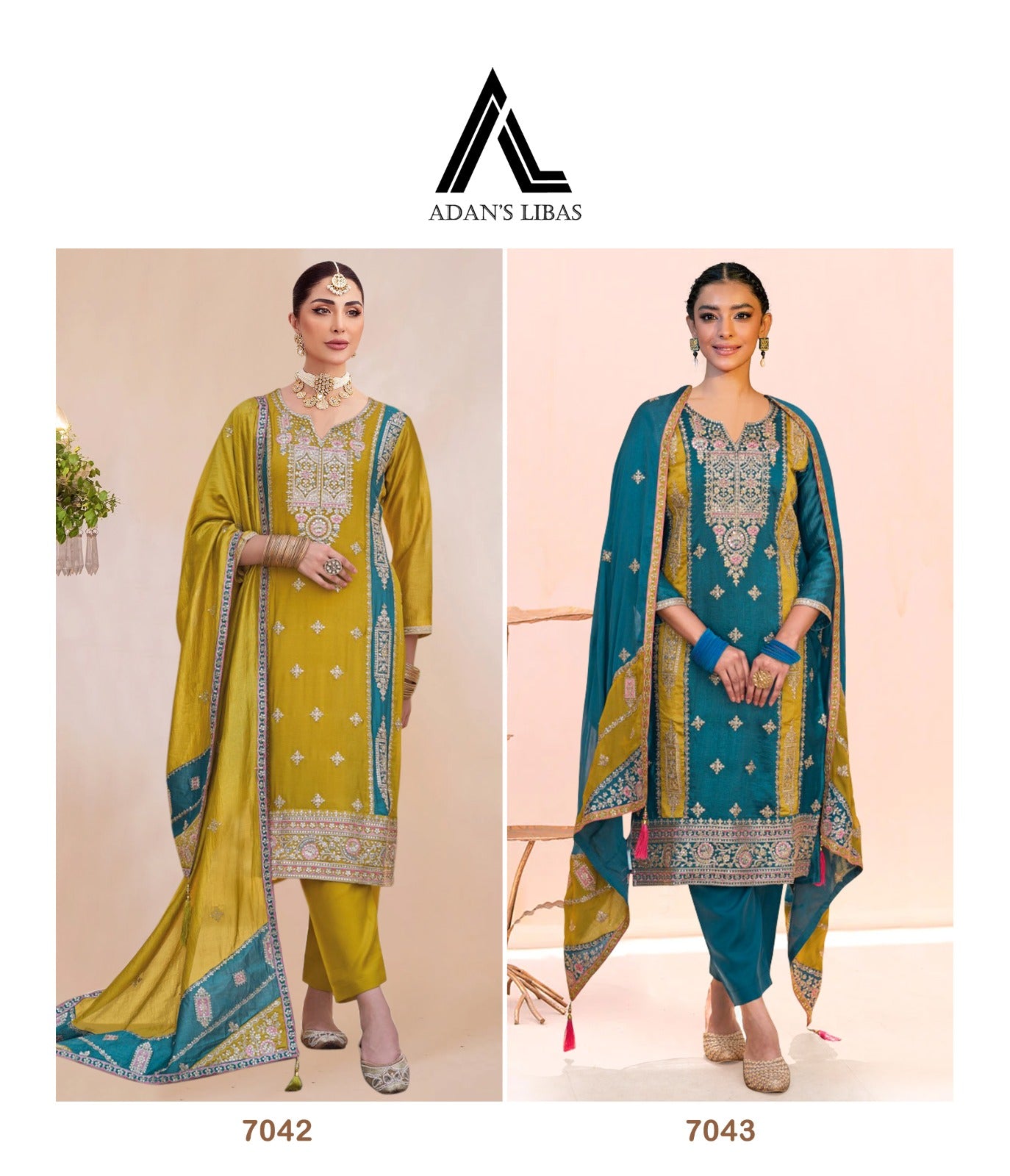 7042-7043 Fiza Adans Libas Silk Pakistani Salwar Suits