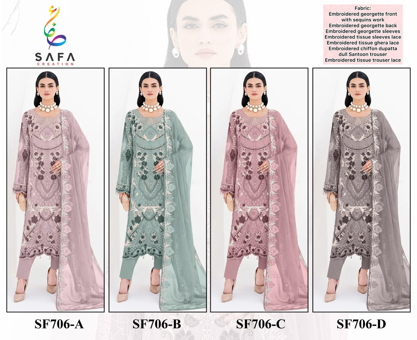 706 Safa Creation Georgette Pakistani Salwar Suits