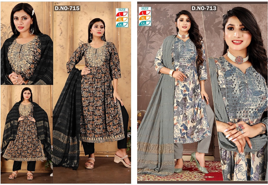 713-715 Violet Rayon Readymade Pant Style Suits