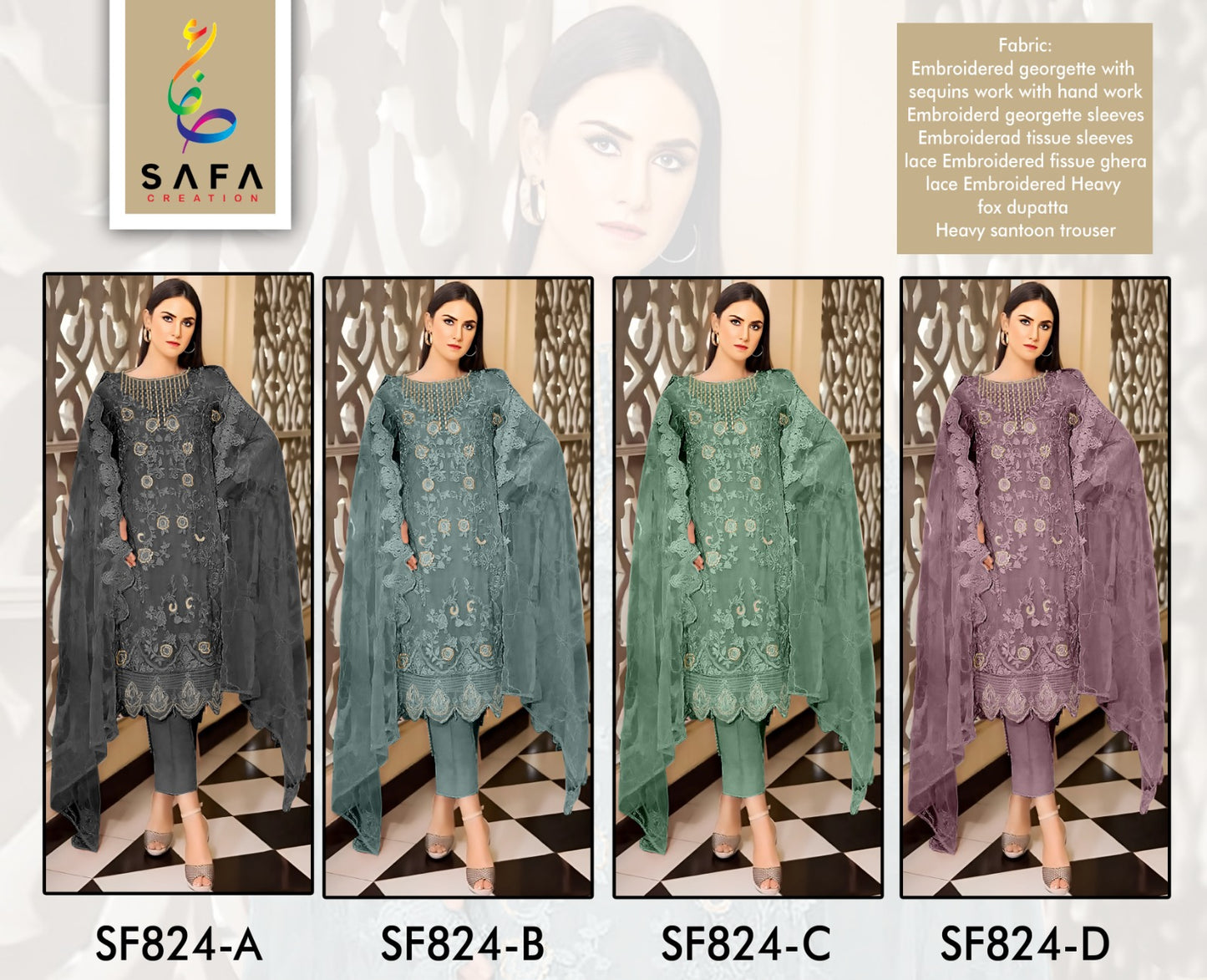 824 Safa Creation Georgette Pakistani Salwar Suits