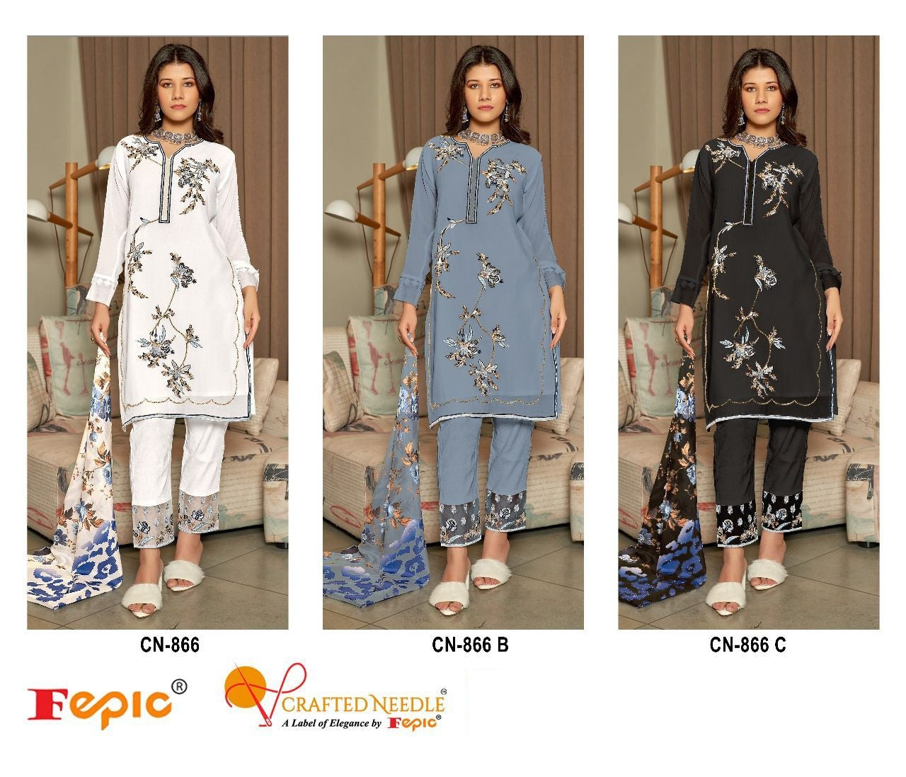 866 Crafted Needle Georgette Pakistani Readymade Suits