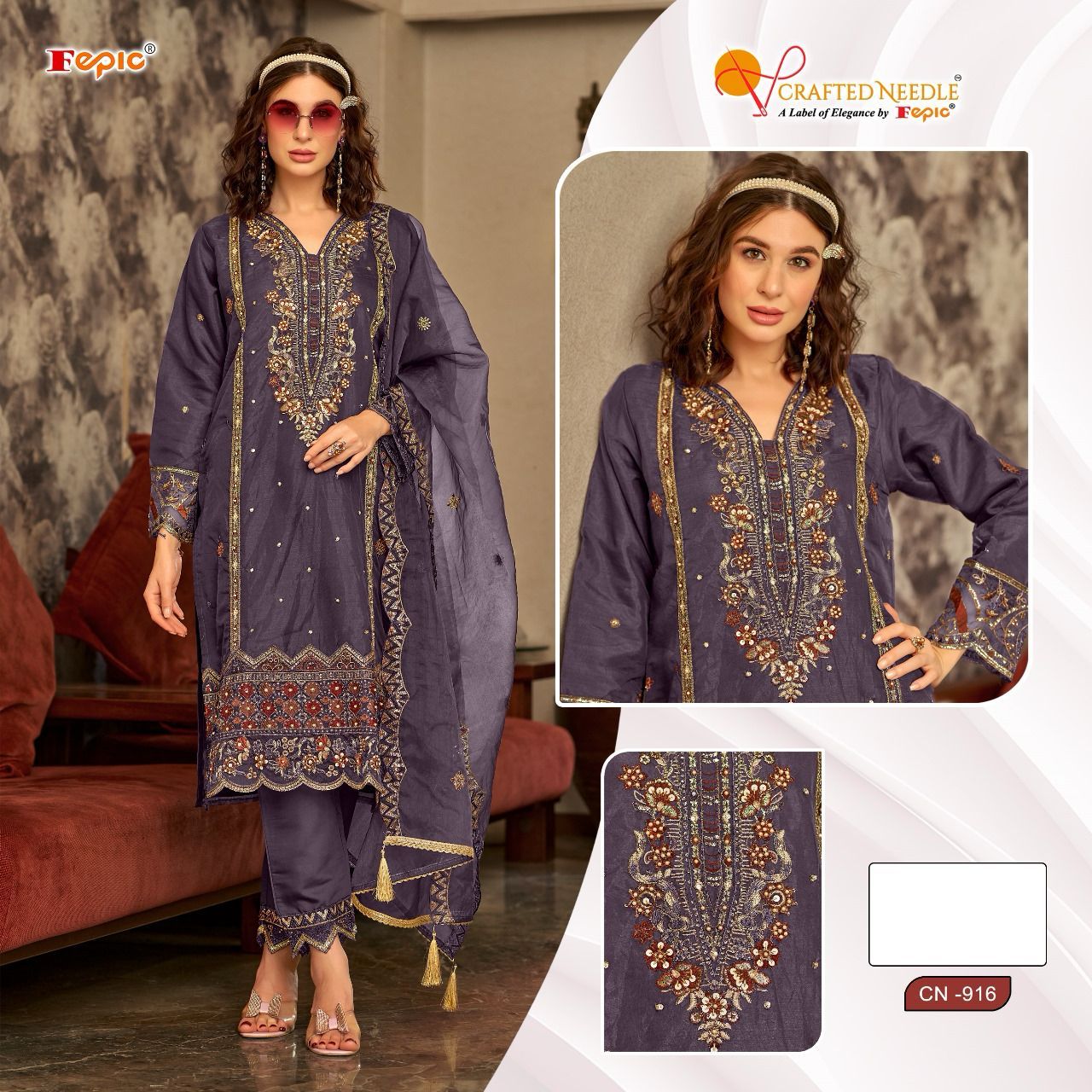 916 Crafted Needle Organza Pakistani Readymade Suits