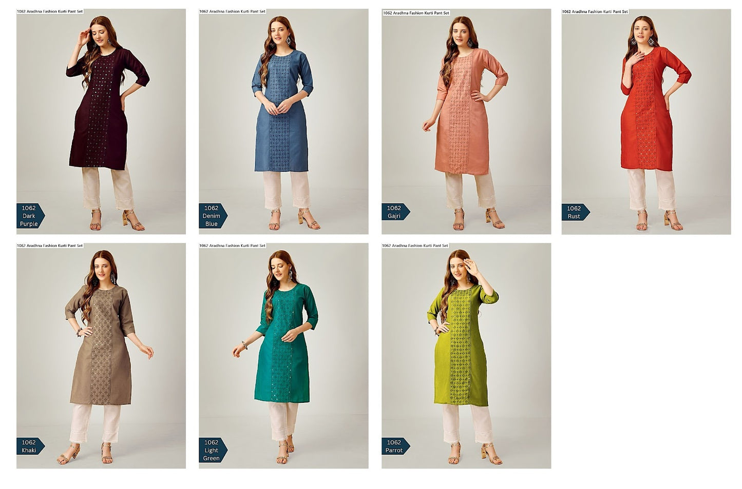 1062 Aradhna Fashion Cotton Blend Kurti Pant Set
