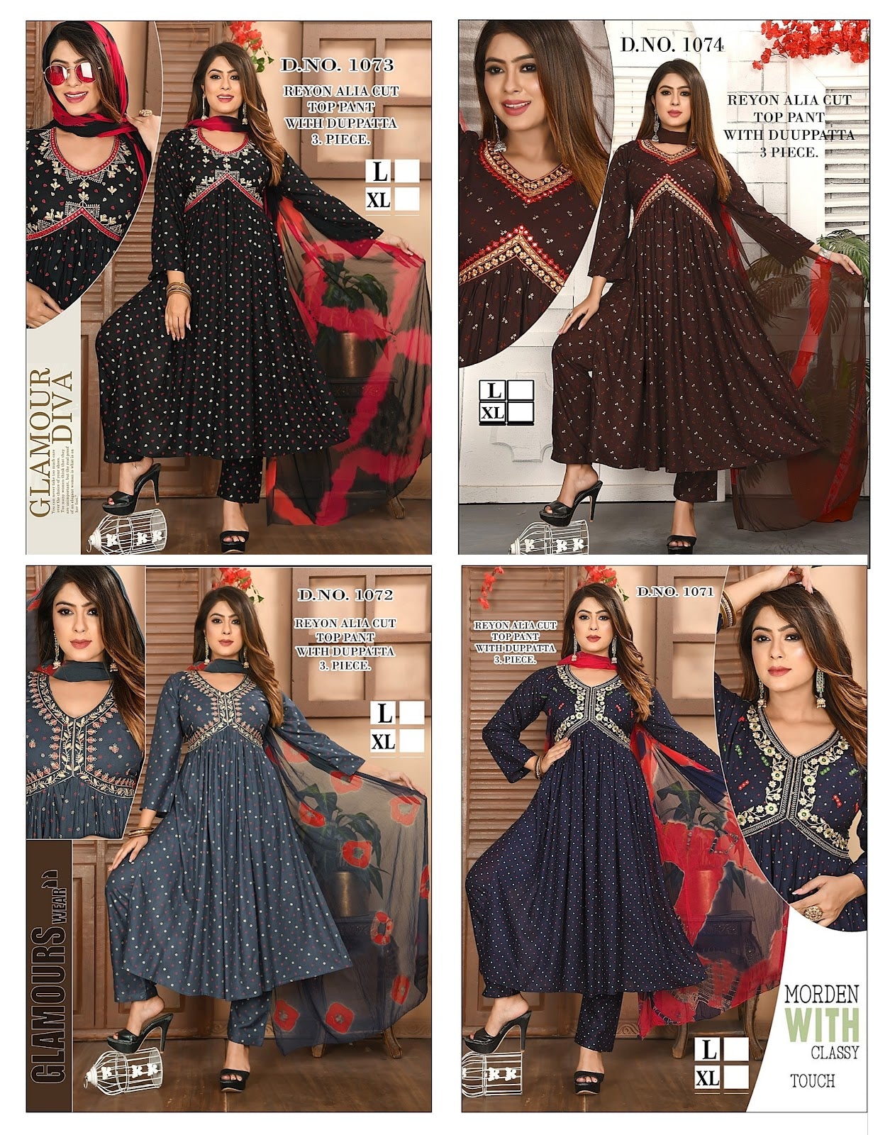 1071-1074 Violet Rayon Readymade Pant Style Suits