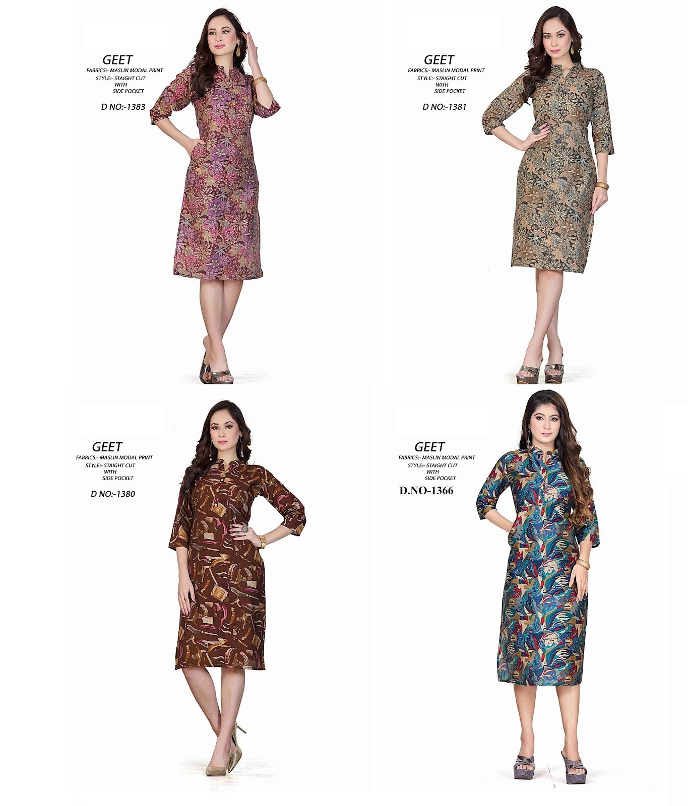 1380-1383-66 A4U Premium Muslin Knee Length Kurtis