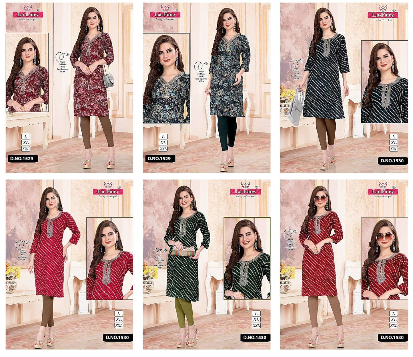 1529-1530 La Fairy Rayon Knee Length Kurtis