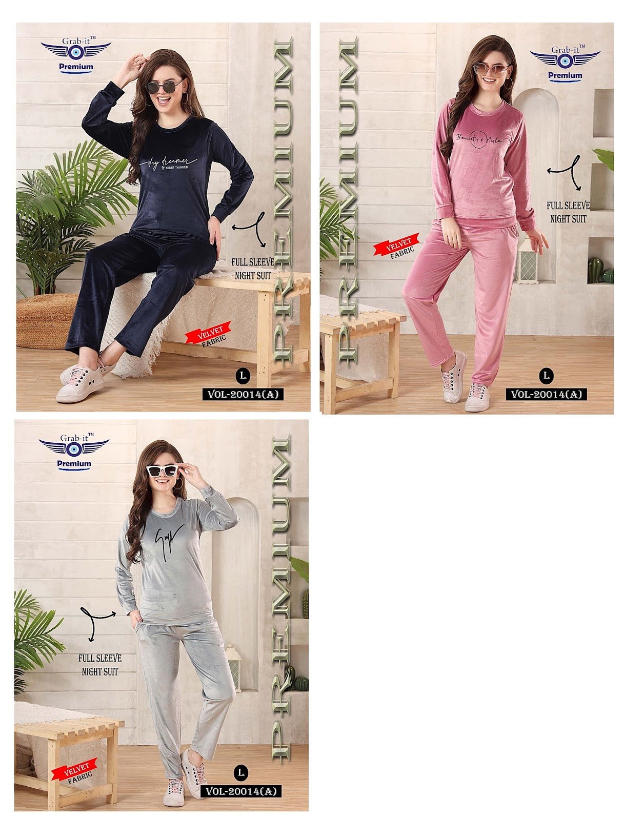 20014-A Grab It Velvet Full Sleeve Night Suits