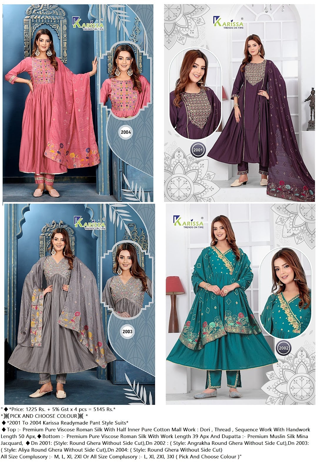 2001 To 2004 Karissa Roman Silk Readymade Pant Style Suits