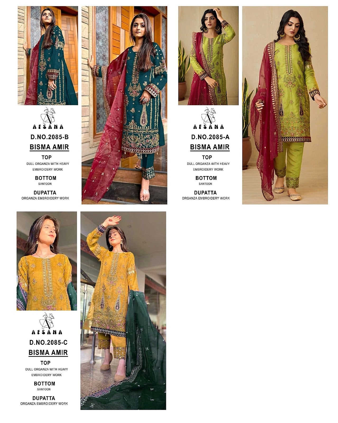 2085-Bisma Amir Afsana Organza Pakistani Readymade Suits