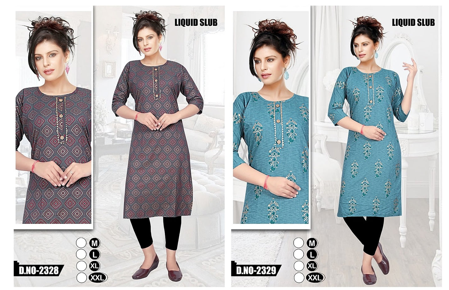 2328-2329 Trahul Slub Knee Length Kurtis