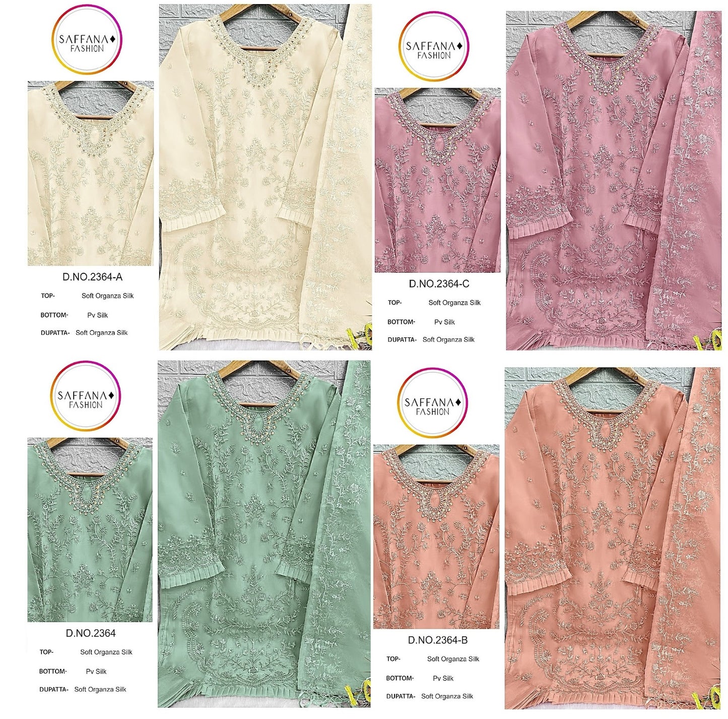 2364 Saffana Organza Pakistani Readymade Suits