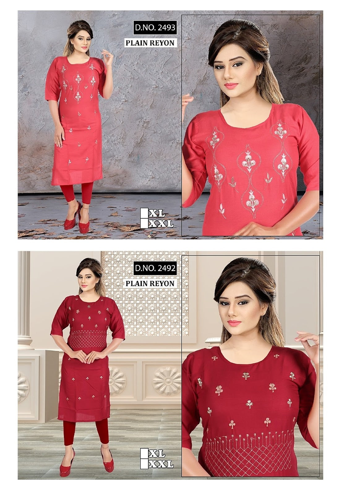 2493-2492 Trahul Rayon Straight Cut Kurtis