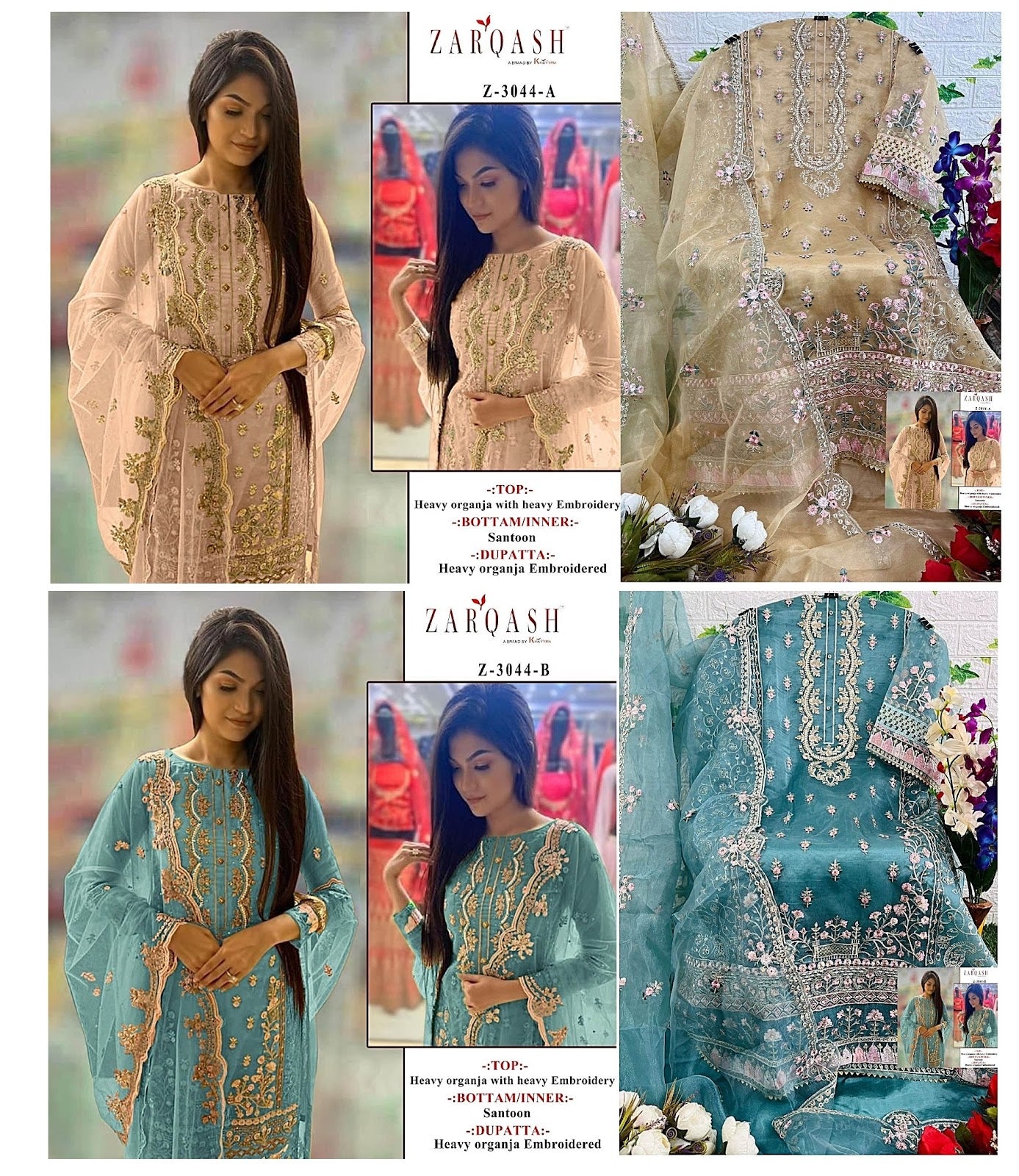 3044 Zarqash Organza Pakistani Salwar Suits