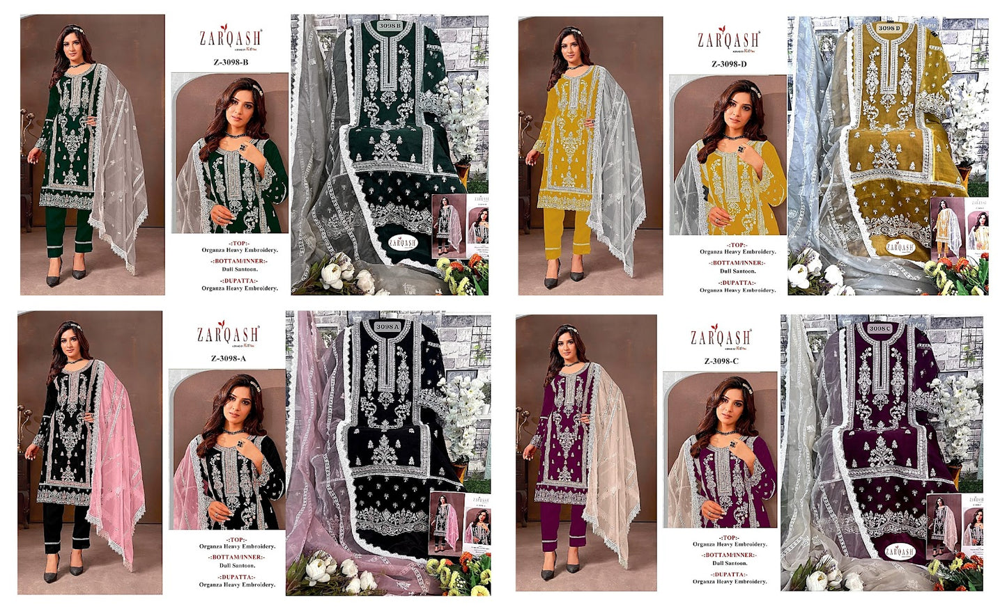 3098 Zarqash Organza Pakistani Salwar Suits