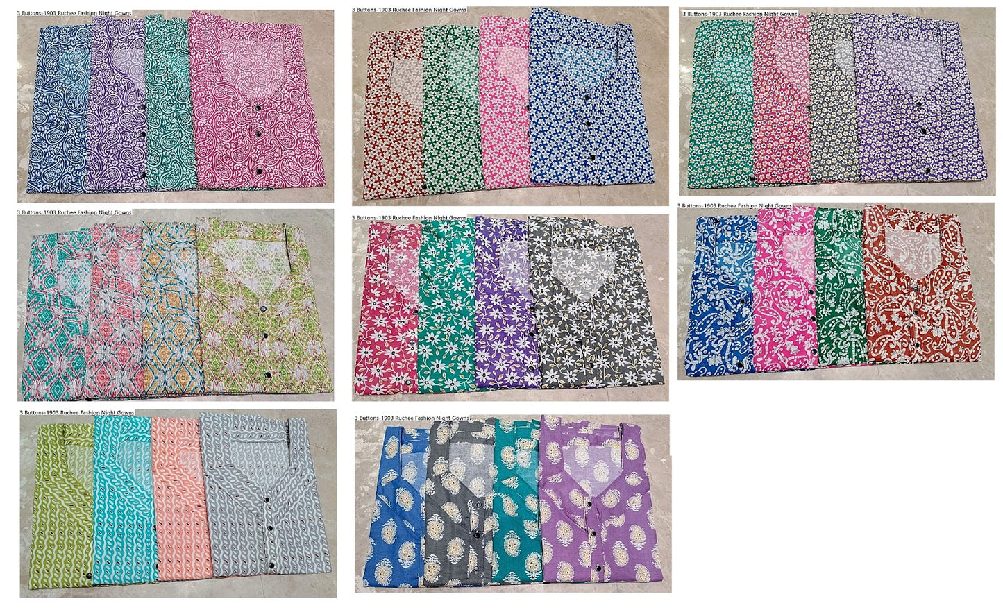 3 Buttons-1903 Ruchee Fashion Cotton Night Gowns