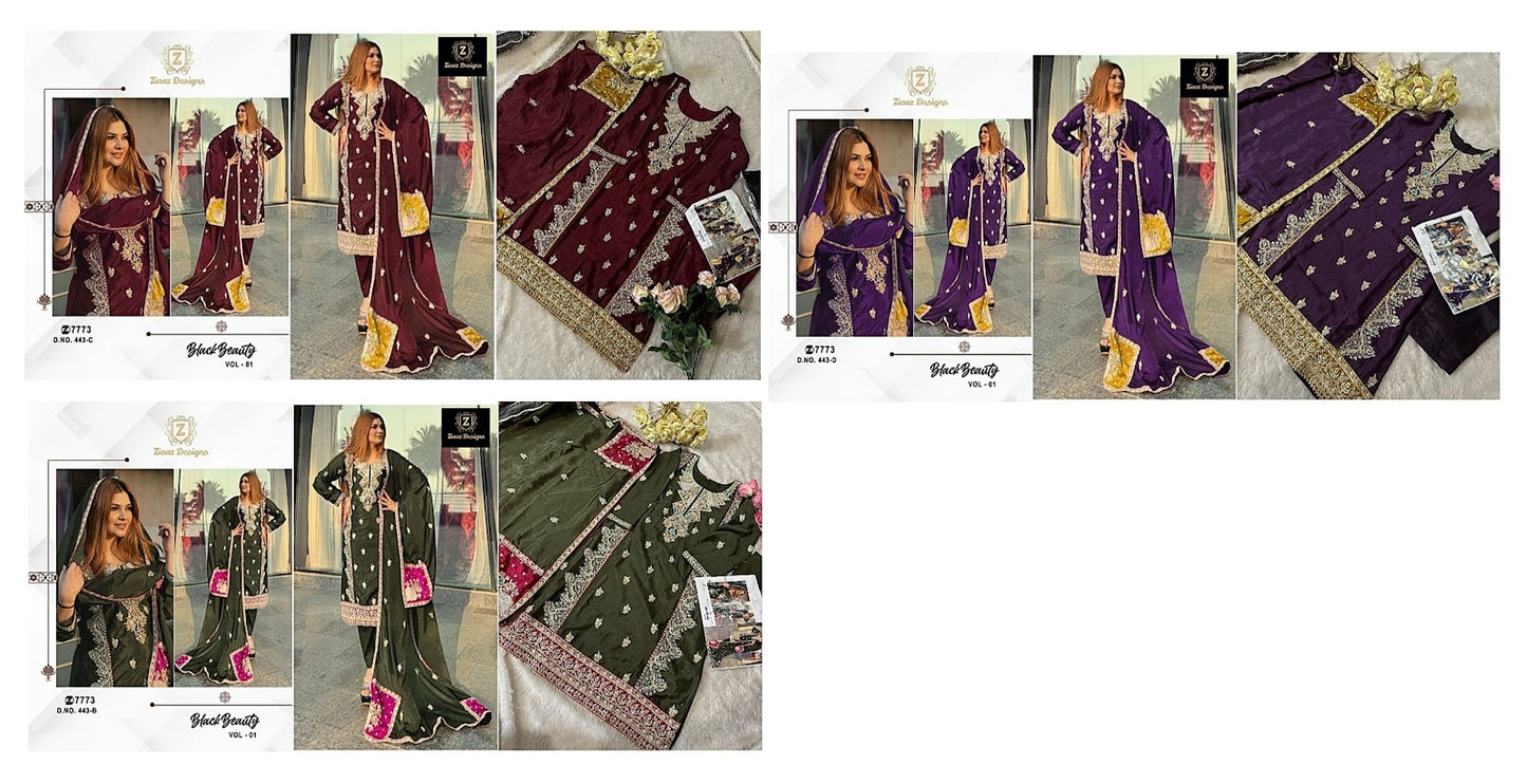 443 Black Beauty Vol 1 Ziaaz Designs Chinnon Pakistani Salwar Suits