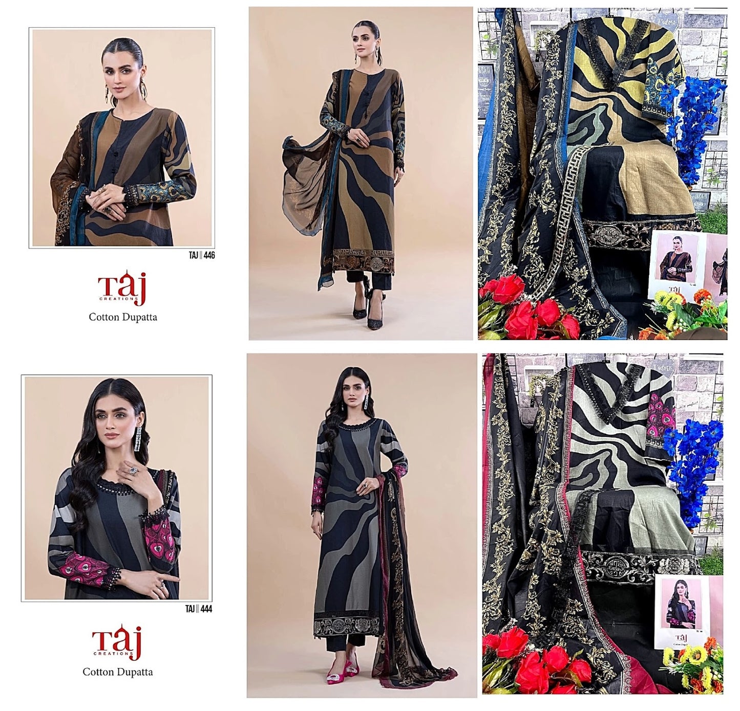 444-446 Taj Creations Cotton Pakistani Salwar Suits