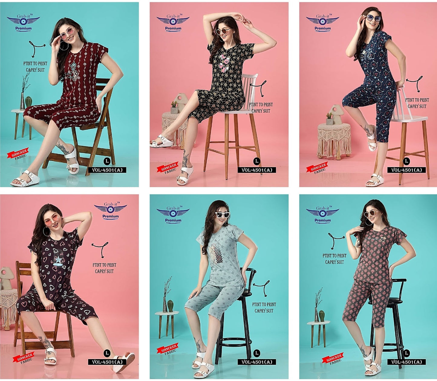 4501 A Grab It Sinker Capri Night Suits
