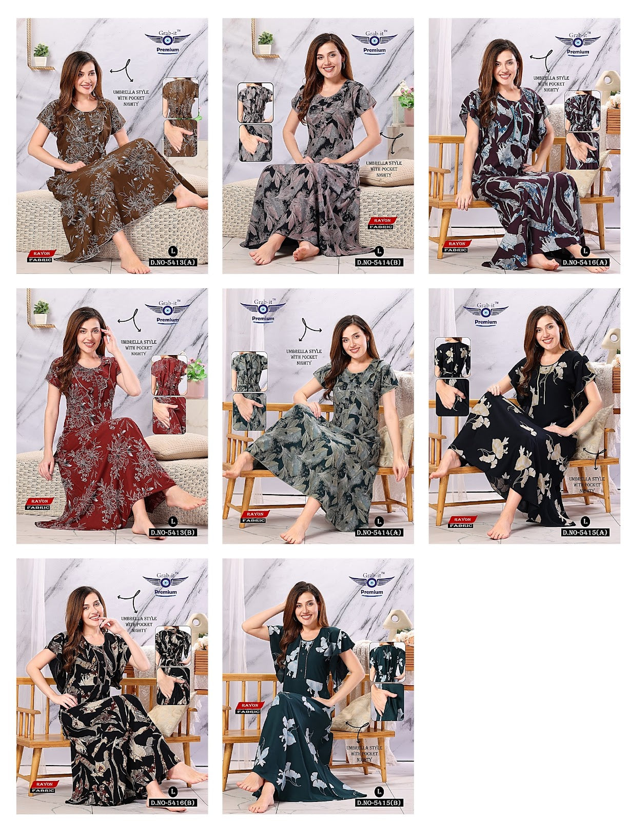 5413-5416 Grab It Rayon Night Gowns